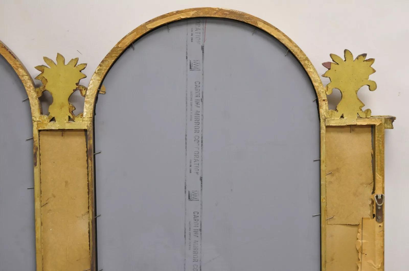 Grand miroir mural Trumeau vintage italien Hollywood Regency à double arc doré en vente 4