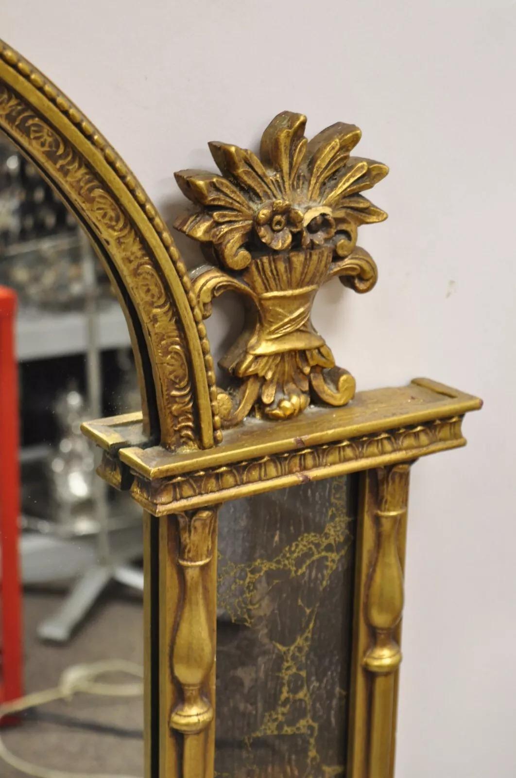 Grand miroir mural Trumeau vintage italien Hollywood Regency à double arc doré en vente 5