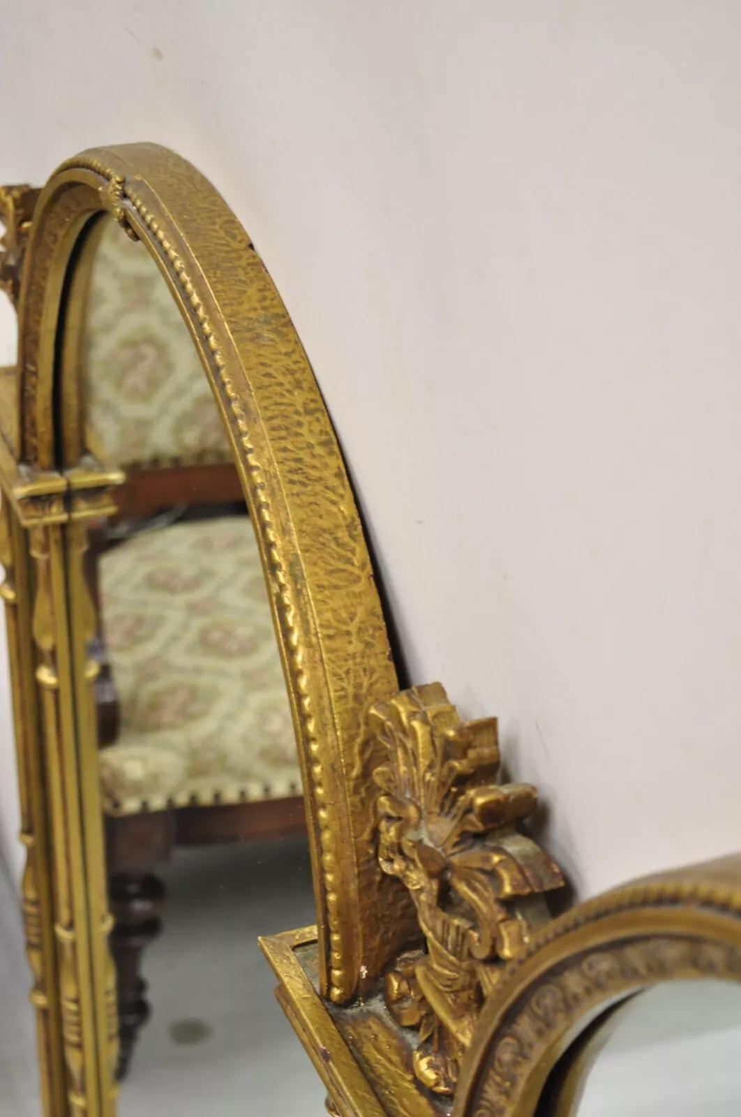 Grand miroir mural Trumeau vintage italien Hollywood Regency à double arc doré en vente 2