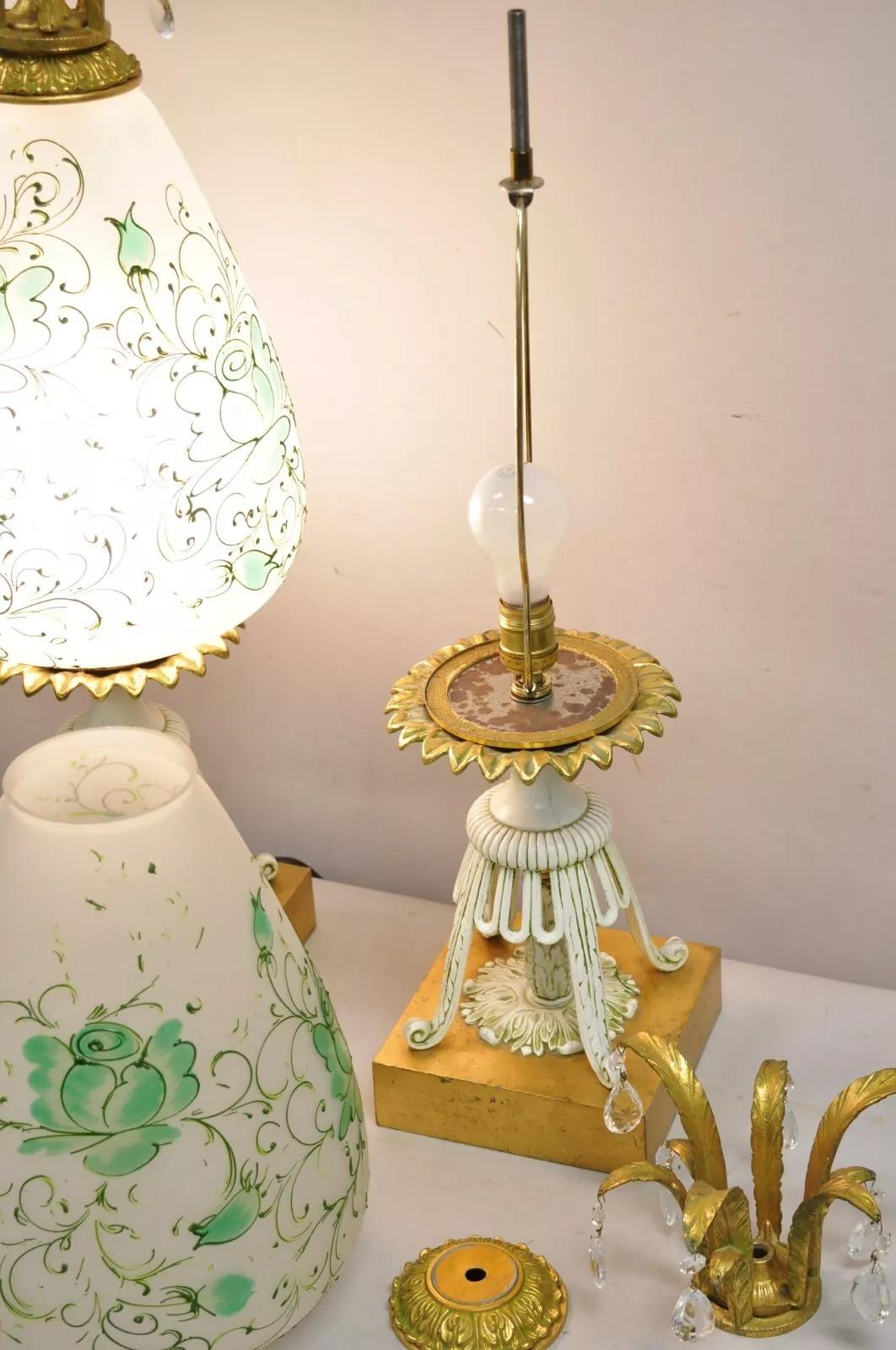 Vintage Italian Hollywood Regency Glass Pineapple Gold Metal Table Lamps - Pair For Sale 5