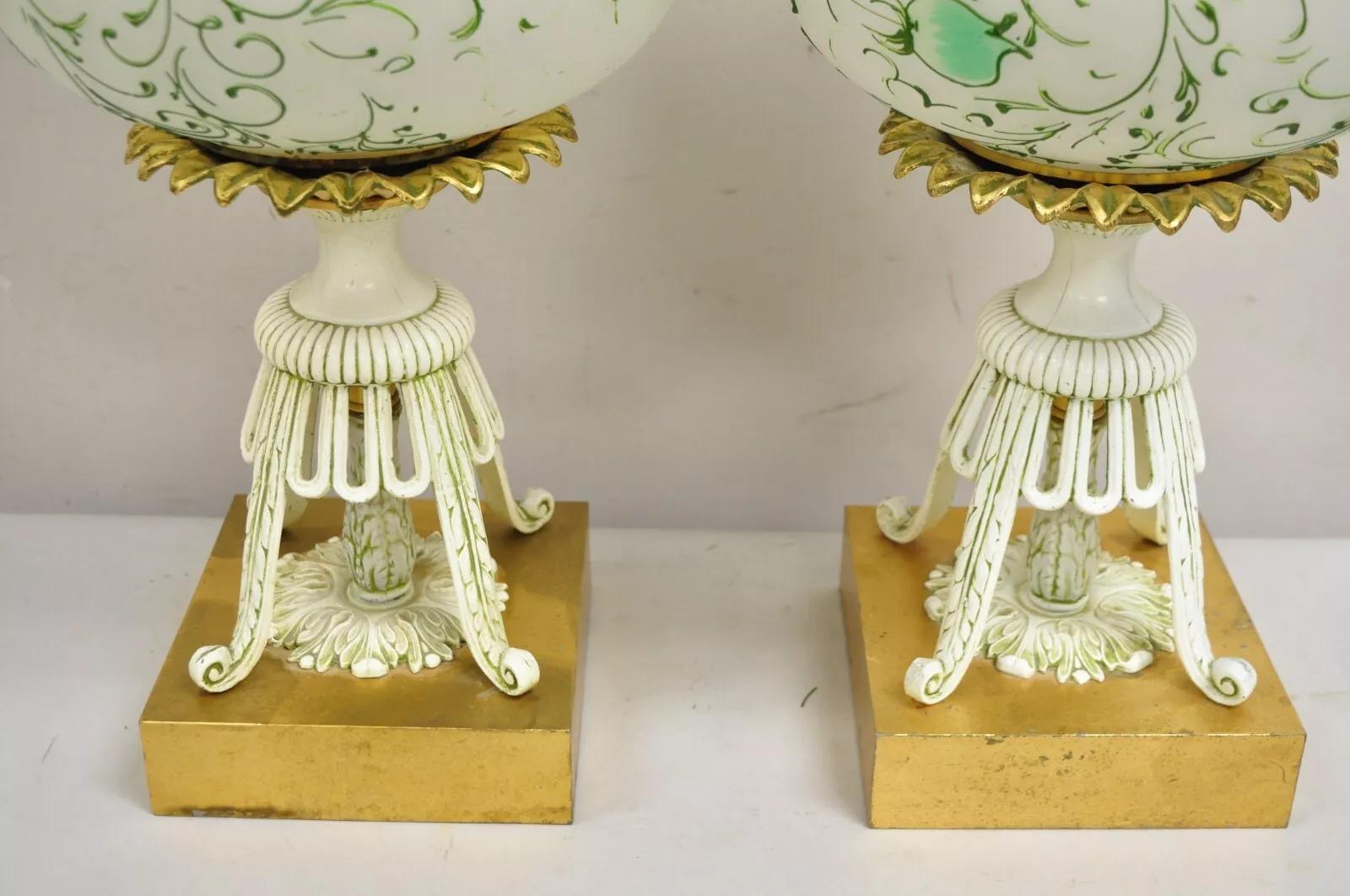 Vintage Italian Hollywood Regency Glass Pineapple Gold Metal Table Lamps - Pair For Sale 6