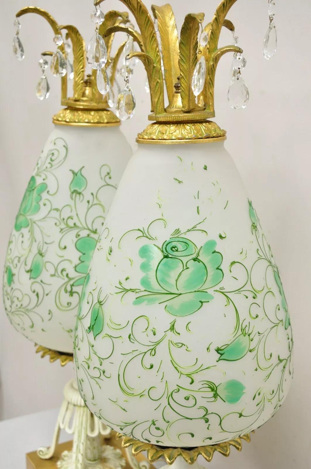 Vintage Italian Hollywood Regency Glass Pineapple Gold Metal Table Lamps - Pair For Sale 7