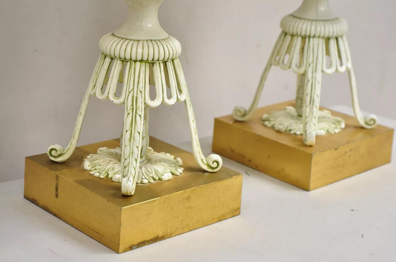 Vintage Italian Hollywood Regency Glass Pineapple Gold Metal Table Lamps - Pair For Sale 1