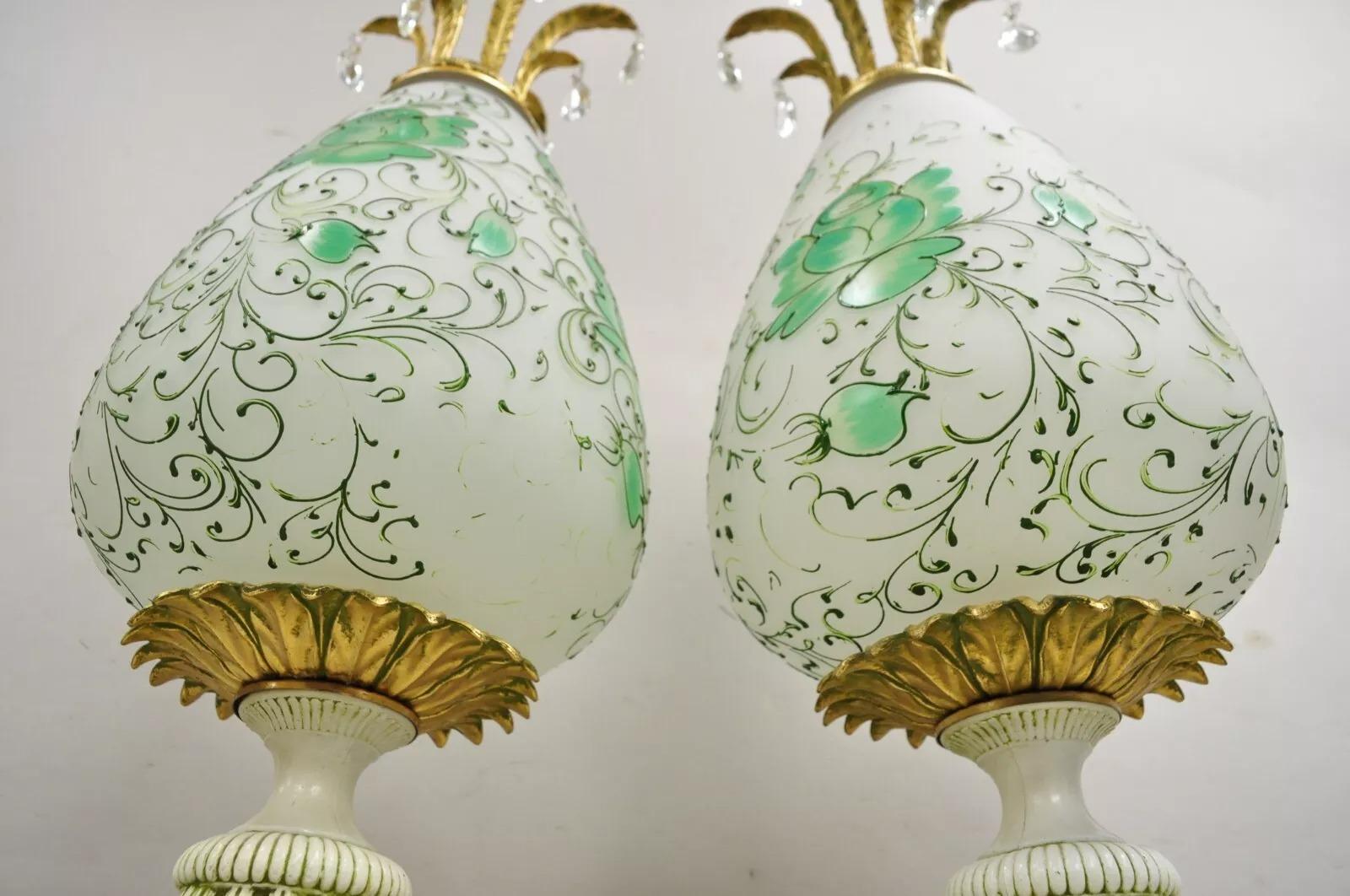 Vintage Italian Hollywood Regency Glass Pineapple Gold Metal Table Lamps - Pair For Sale 3