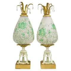 Vintage Italian Hollywood Regency Glass Pineapple Gold Metal Table Lamps - Pair