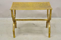 Vintage Italian Hollywood Regency Gold Faux Bamboo Gilt Iron Vanity Bench Stool