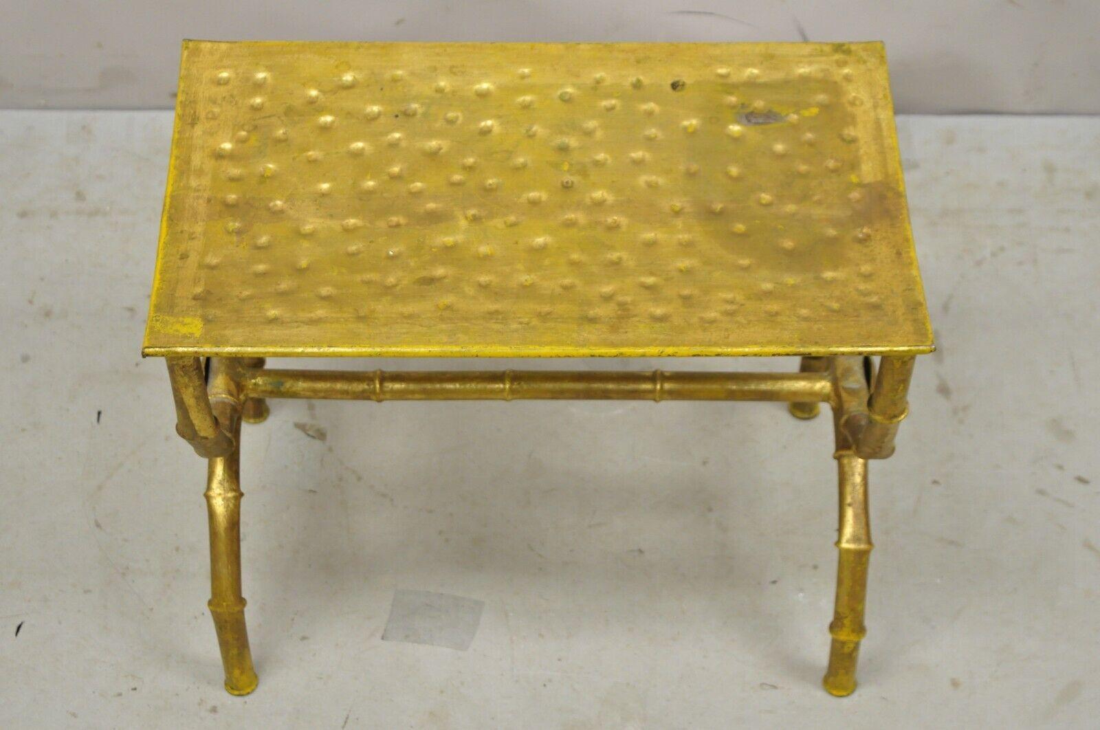 20th Century Vintage Italian Hollywood Regency Gold Faux Bamboo Gilt Iron Vanity Bench Stool