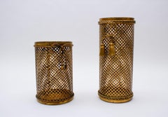 Vintage Italian Hollywood Regency Gold Gilded Umbrella Stand and Paper Basket