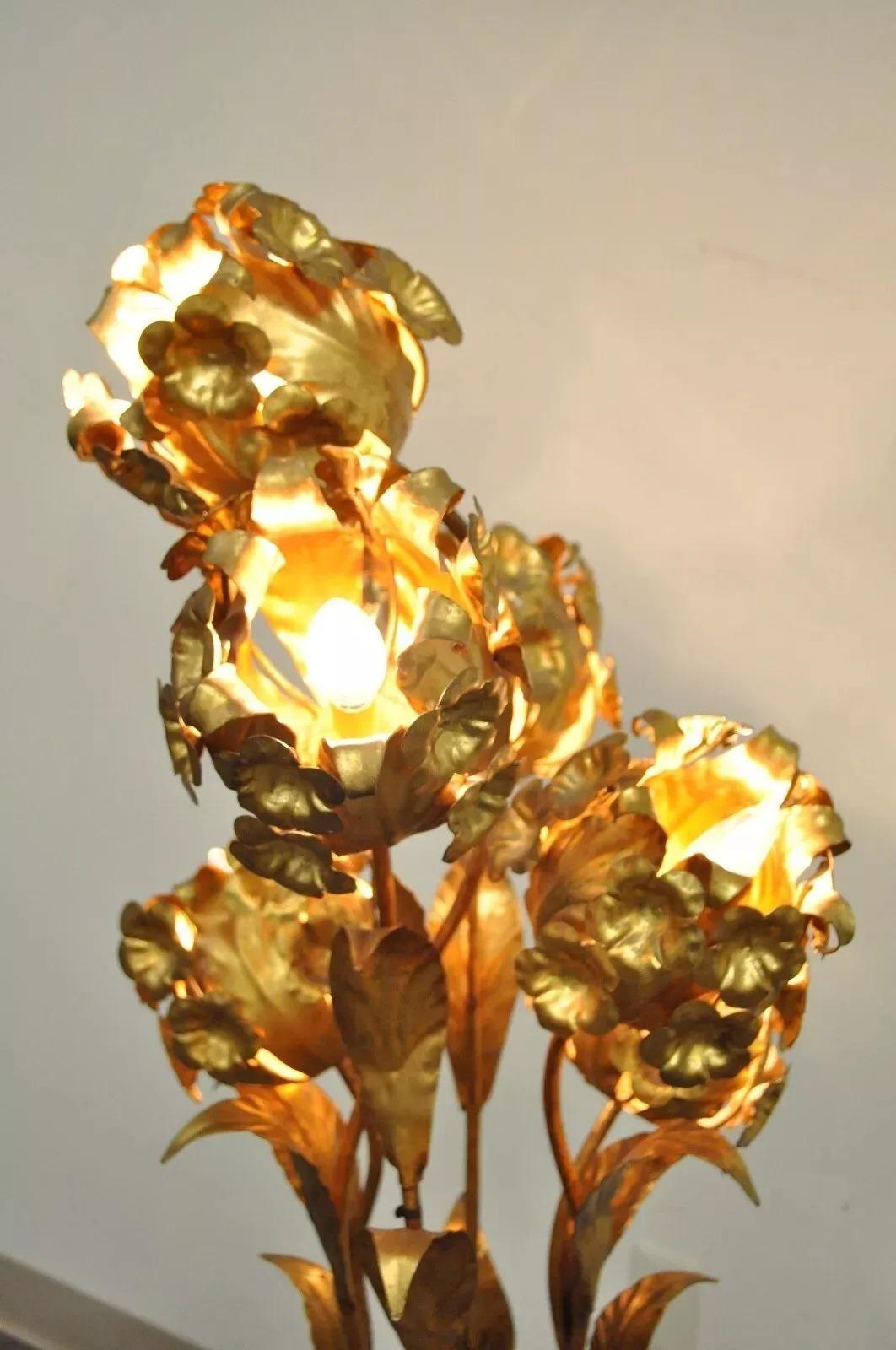 Iron Vintage Italian Hollywood Regency Gold Gilt Floral Tole Metal 6 Light Floor Lamp