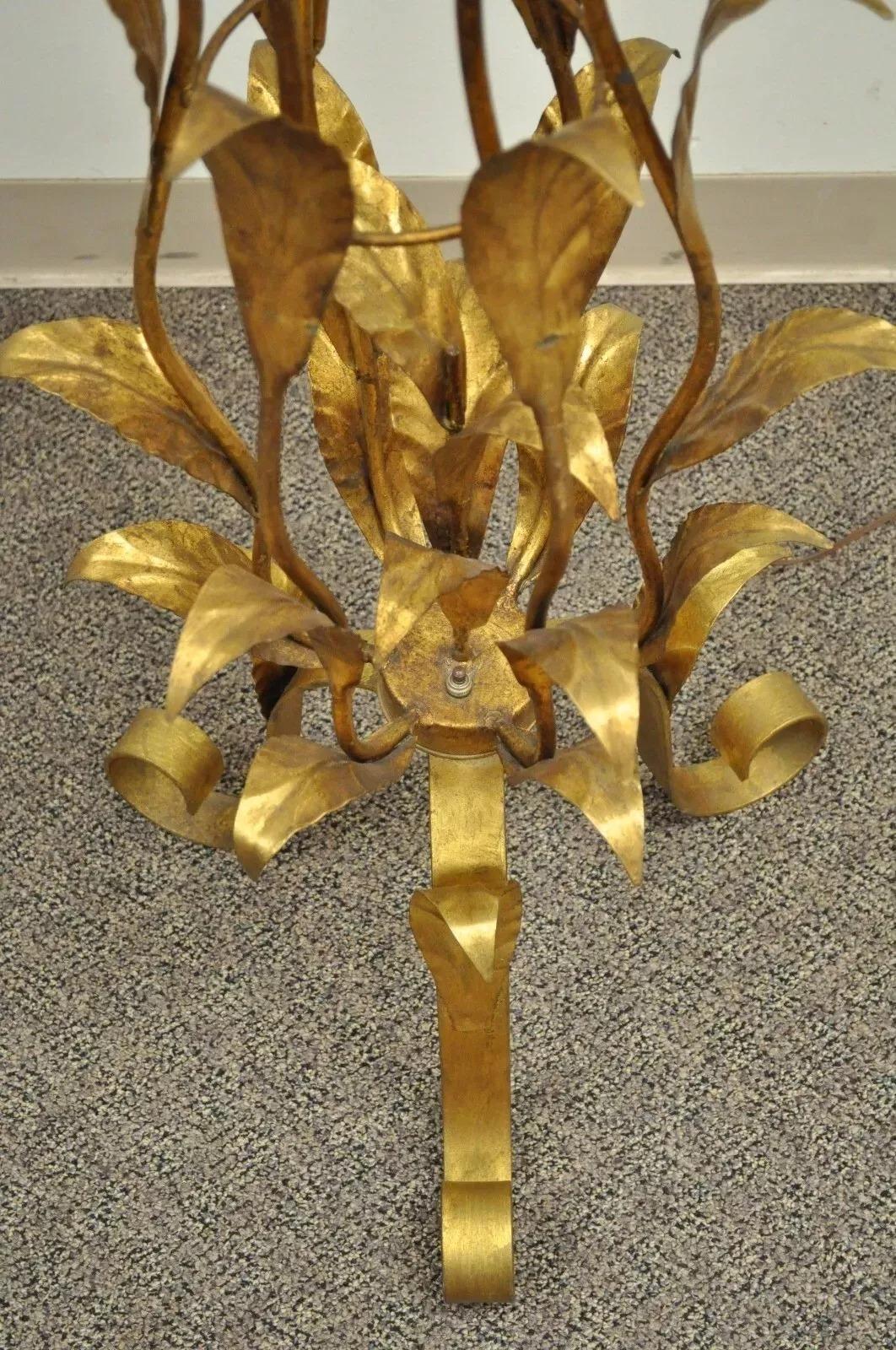 Vintage Italian Hollywood Regency Gold Gilt Floral Tole Metal 6 Light Floor Lamp 2