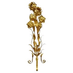 Vintage Italian Hollywood Regency Gold Gilt Floral Tole Metal 6 Light Floor Lamp