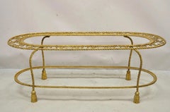 Vintage Italian Hollywood Regency Gold Gilt Iron Oval 2 Tier Rope Tassel Coffee