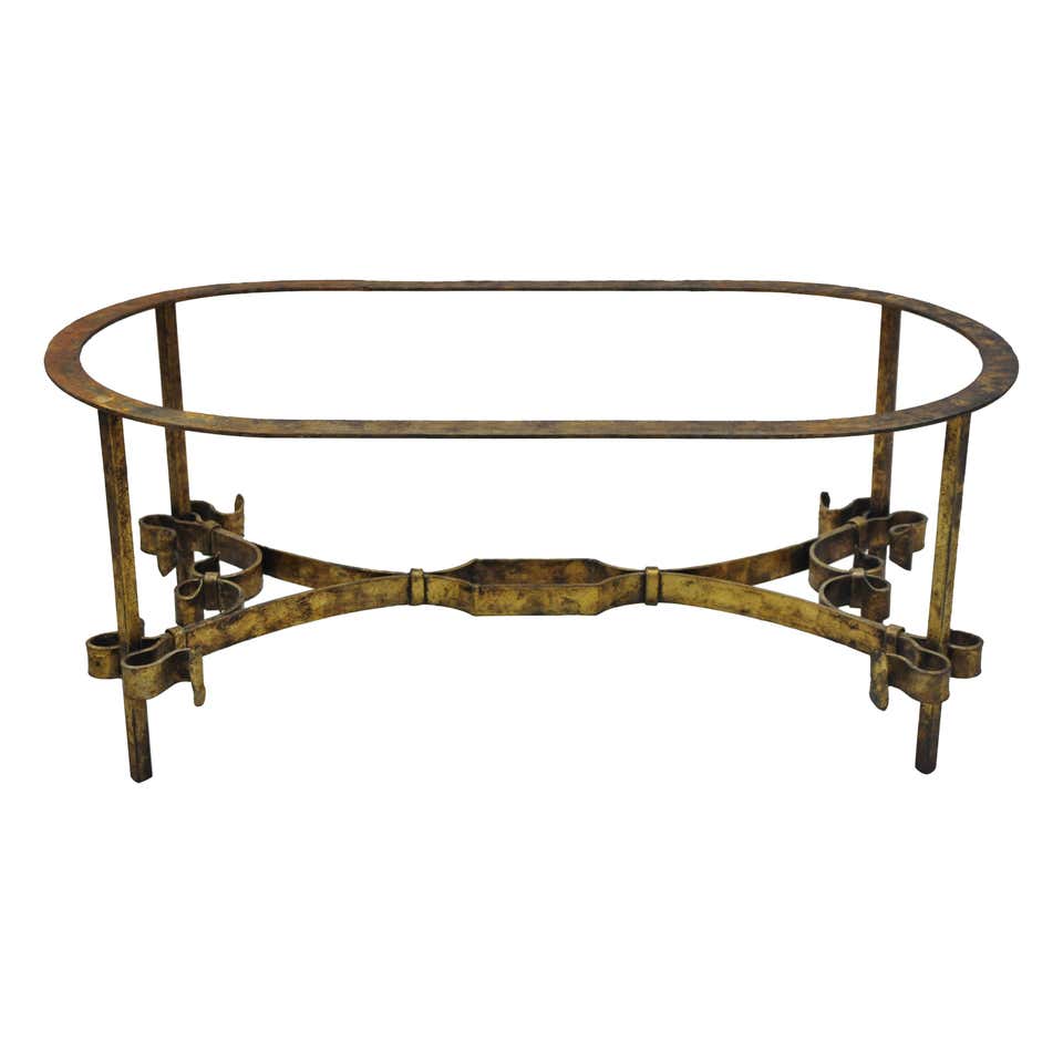 Vintage Italian Hollywood Regency Gold Gilt Iron Oval Coffee Table Base ...