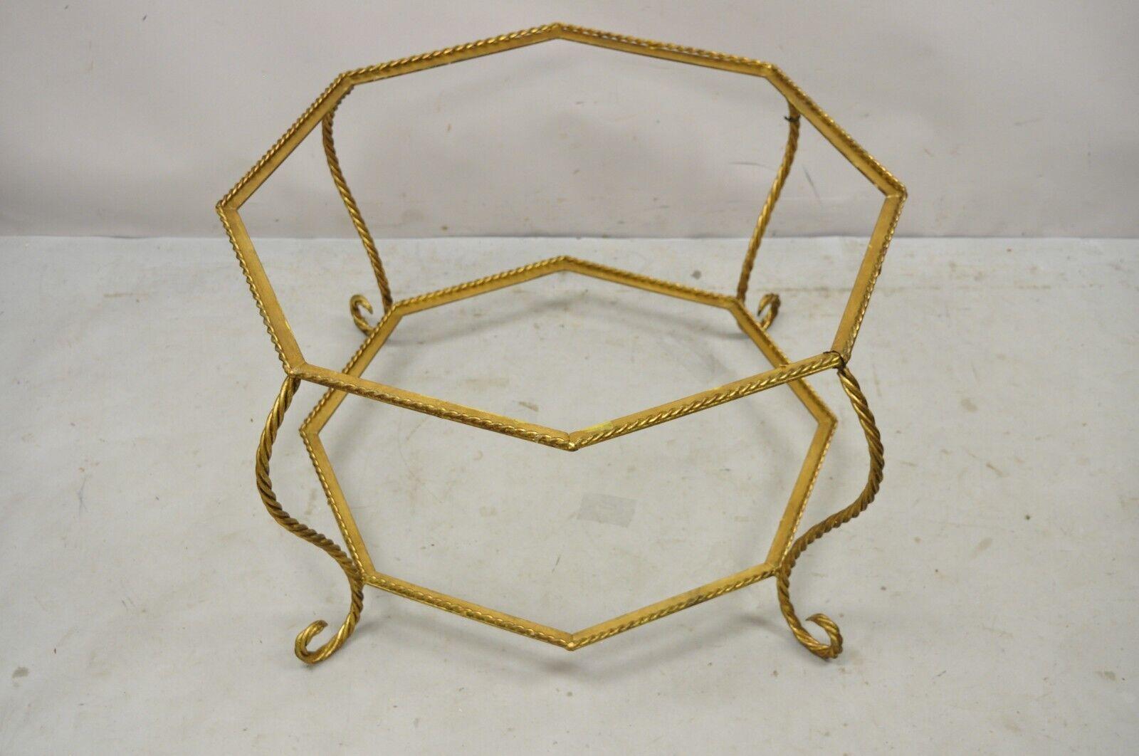 Vintage Italian Hollywood Regency Gold Gilt Iron Rope Metal Coffee Table Base For Sale 1