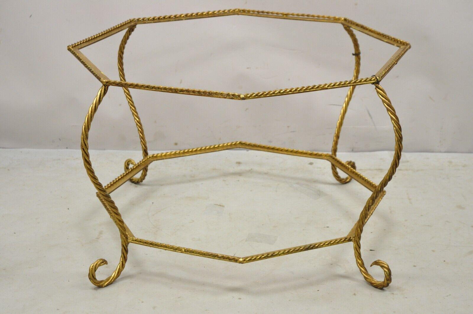 Vintage Italian Hollywood Regency Gold Gilt Iron Rope Metal Coffee Table Base For Sale 4