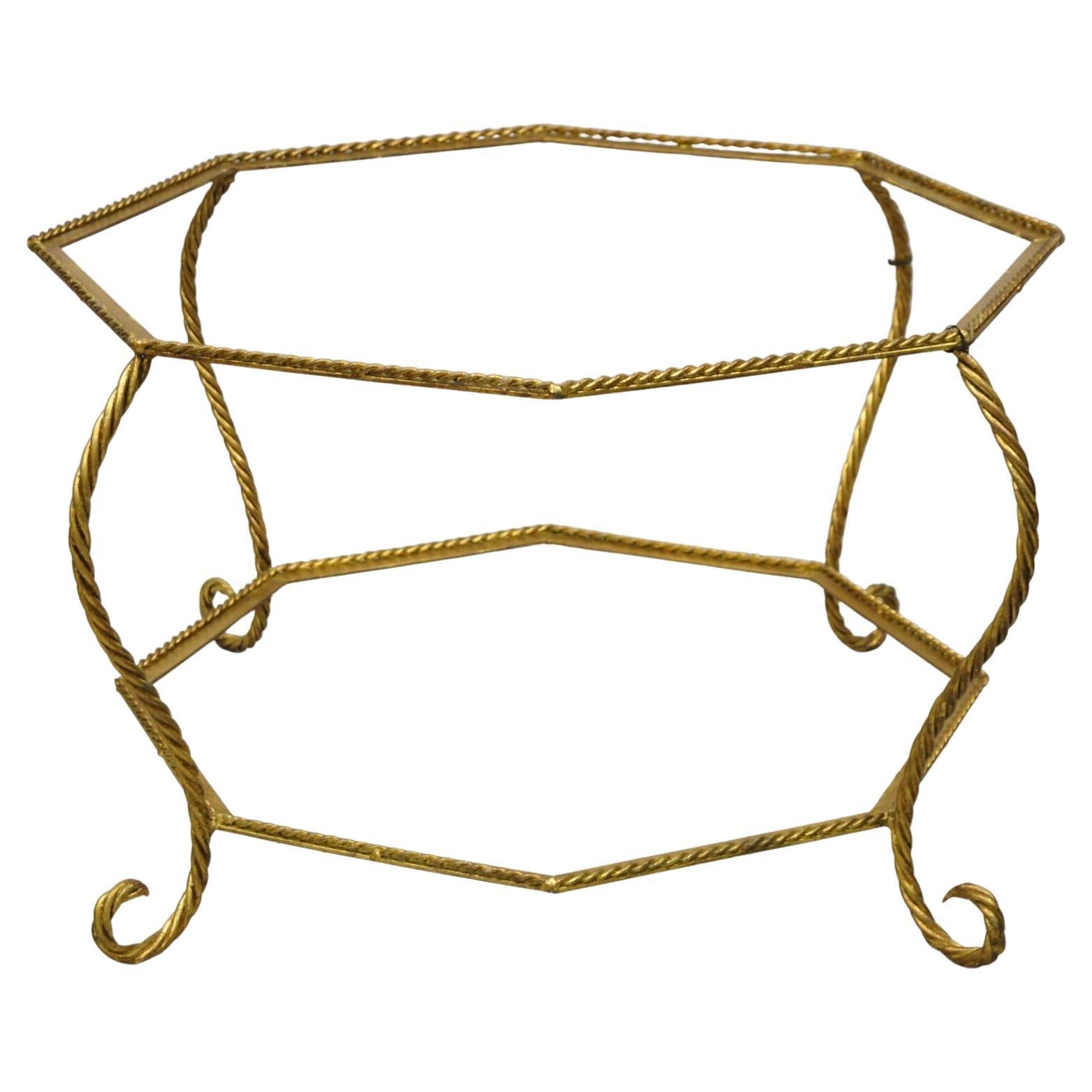 Base de table basse italienne vintage Hollywood Regency en fer doré et corde métallique