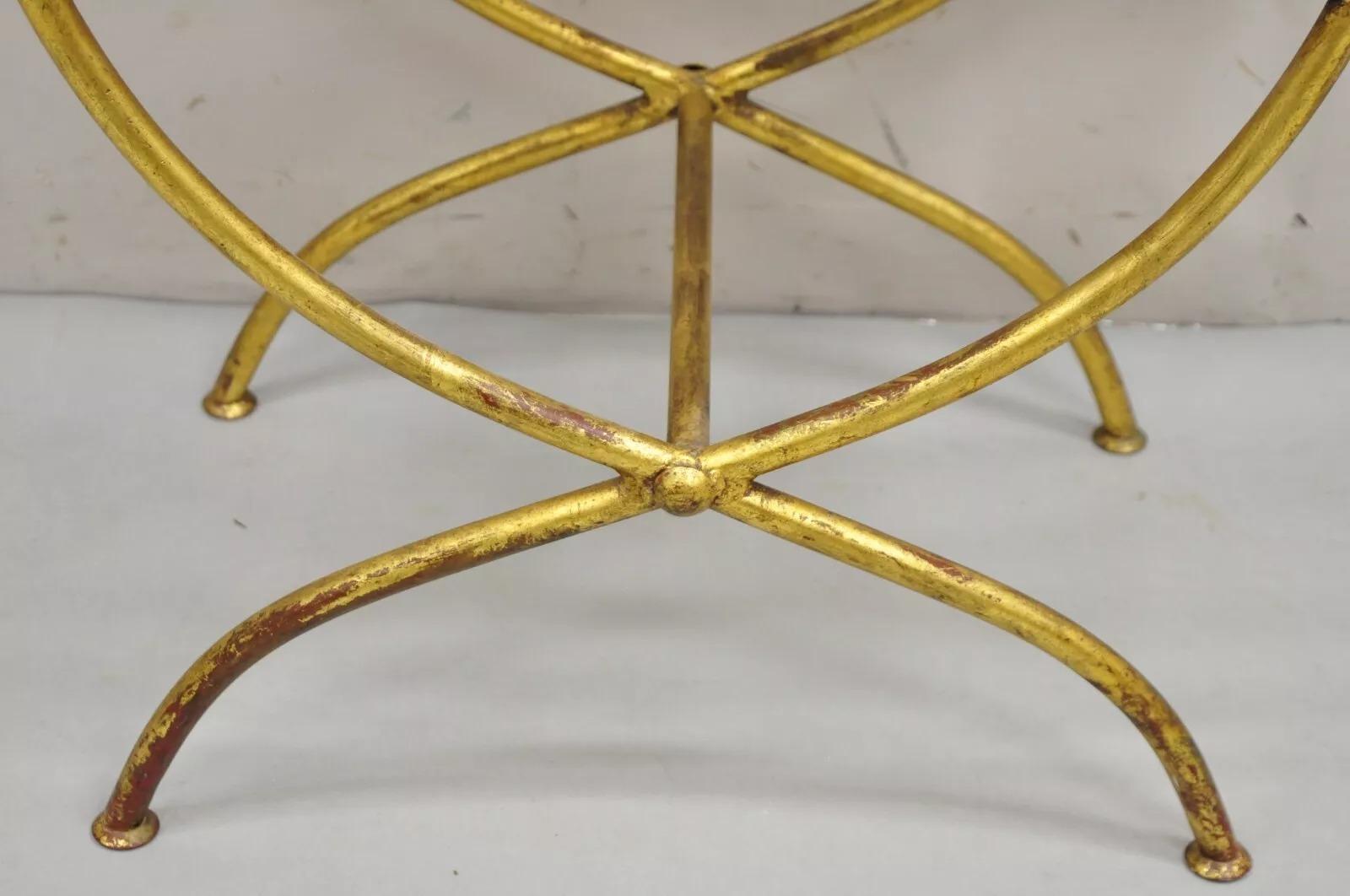 Italienische Hollywood-Regency-Schminkbank, Vintage, Gold, vergoldetes Eisen, Seil, Quaste, Curule (20. Jahrhundert) im Angebot