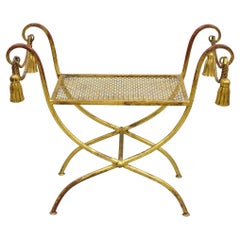 Vintage Italiano Hollywood Regency Hierro Dorado Oro Borla Curule Vanity Bench