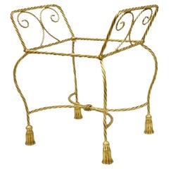 Vintage Italian Hollywood Regency Gold Gilt Iron Rope Tassel Vanity Bench Chair