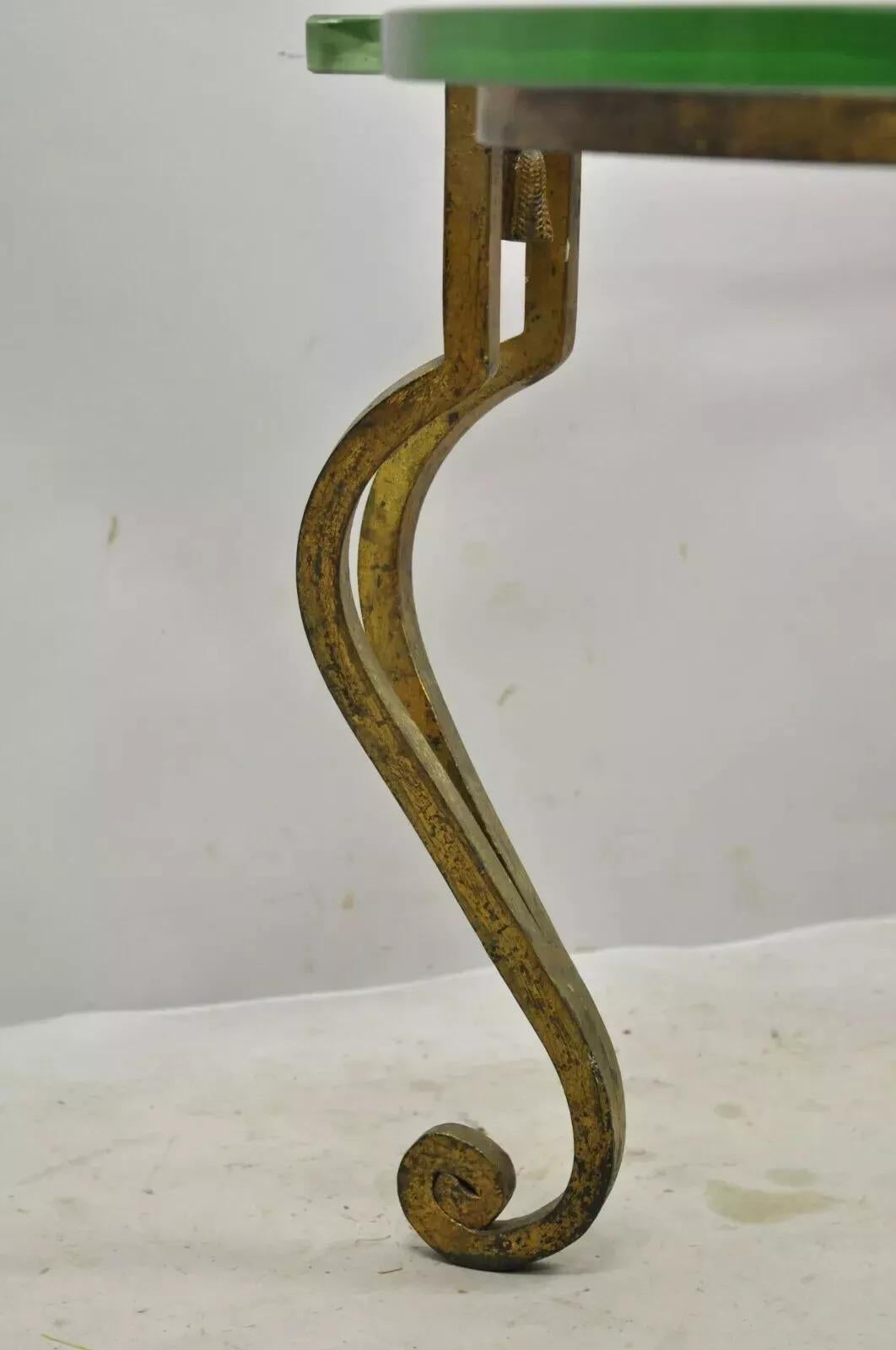 Unknown Vintage Italian Hollywood Regency Gold Gilt Iron Scalloped Glass Coffee Table For Sale