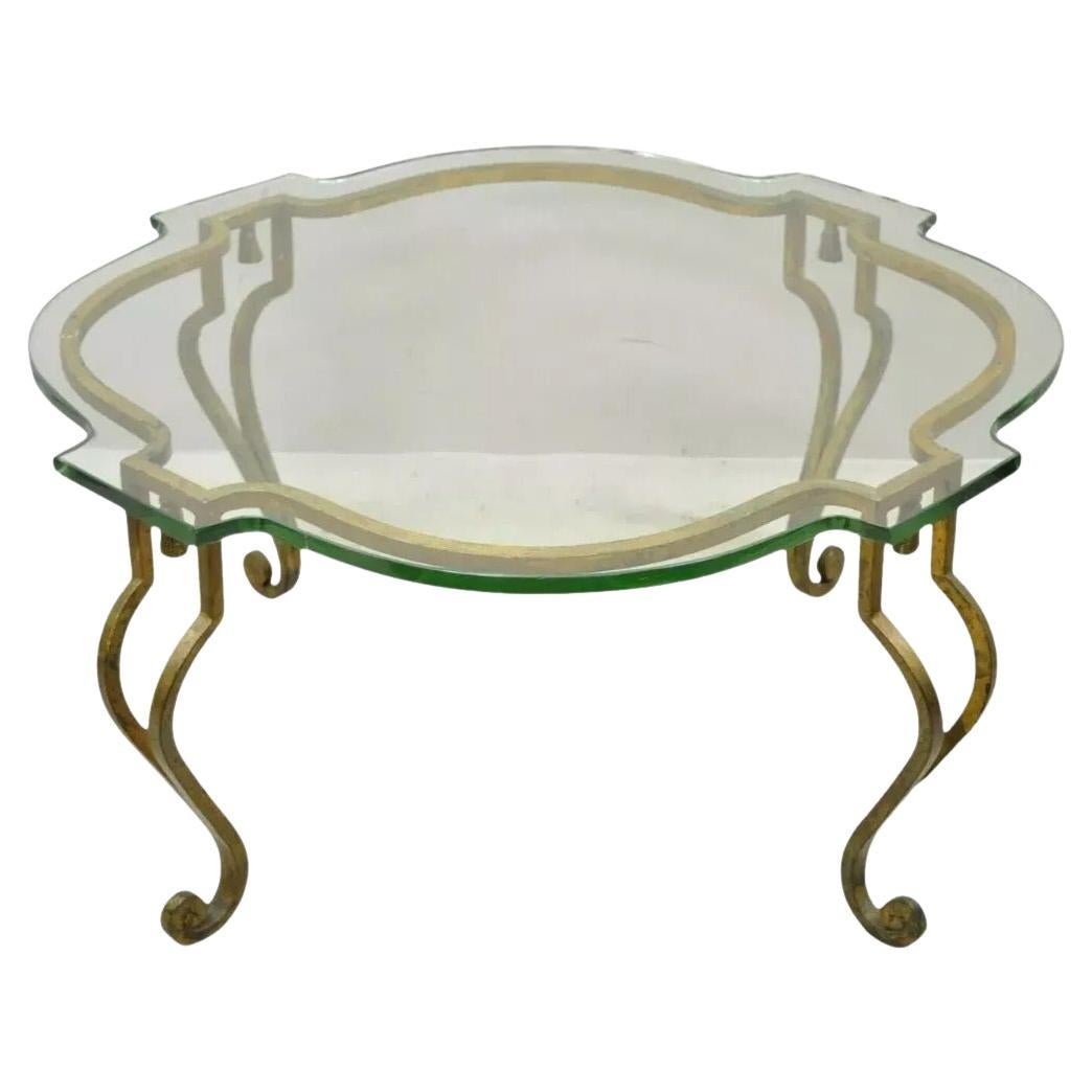 Vintage Italian Hollywood Regency Gold Gilt Iron Scalloped Glass Coffee Table