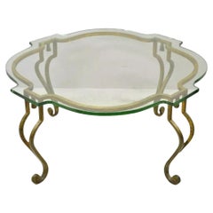 Vintage Italian Hollywood Regency Gold Gilt Iron Scalloped Glass Coffee Table