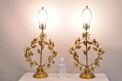 Vintage Italian Hollywood Regency Gold Gilt Iron Tole Metal Table Lamps - a Pair