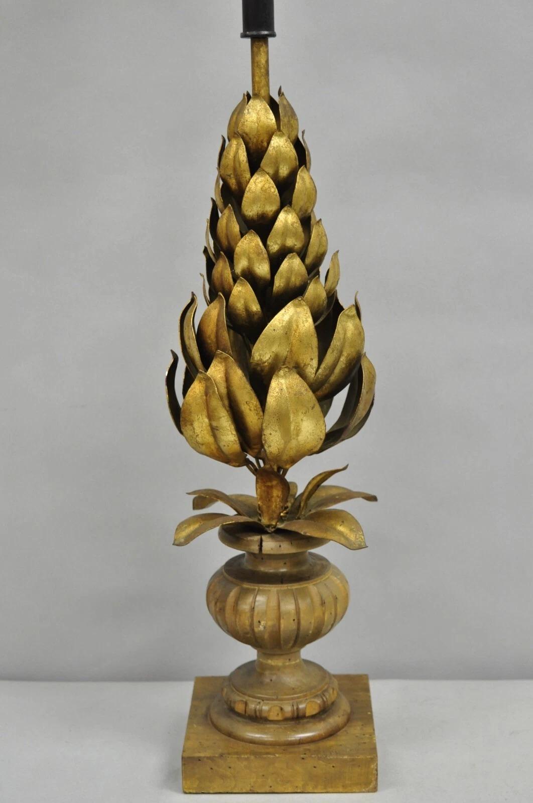 Unknown Vintage Italian Hollywood Regency Gold Gilt Leafy Iron Artichoke Table Lamp For Sale