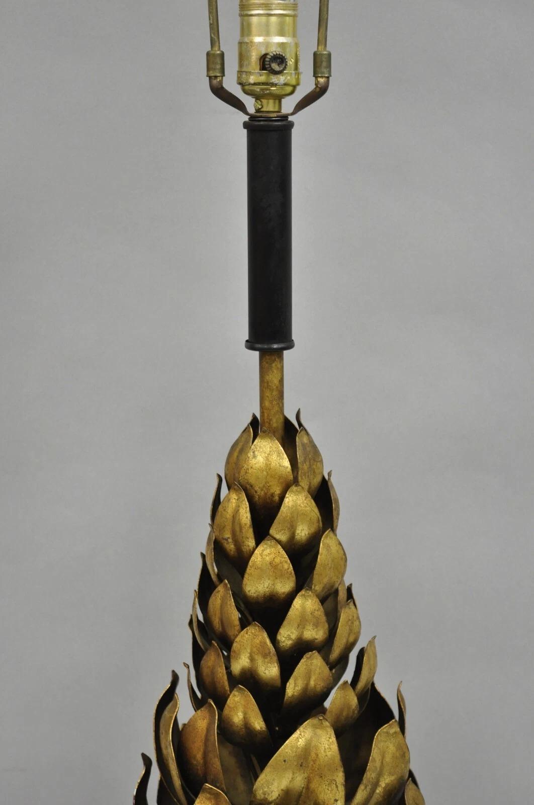 Vintage Italian Hollywood Regency Gold Gilt Leafy Iron Artichoke Table Lamp For Sale 2