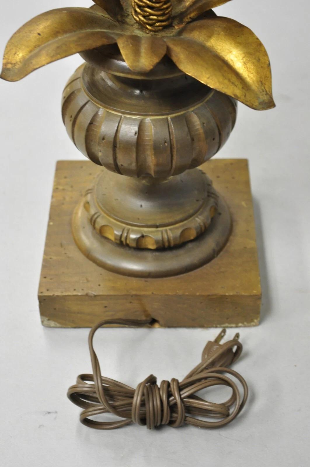 Vintage Italian Hollywood Regency Gold Gilt Leafy Iron Artichoke Table Lamp For Sale 4