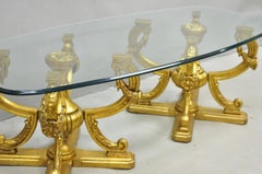 Vintage Italian Hollywood Regency Gold Gilt Metal Double Pedestal Coffee Table