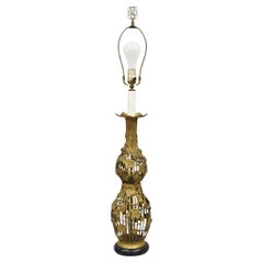 Vintage Italian Hollywood Regency Gold vergoldet Metall Lotus & Vine Leaf Tischlampe