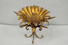 Vintage Italian Hollywood Regency Gold Gilt Tole Metal Iron Compote Centerpiece
