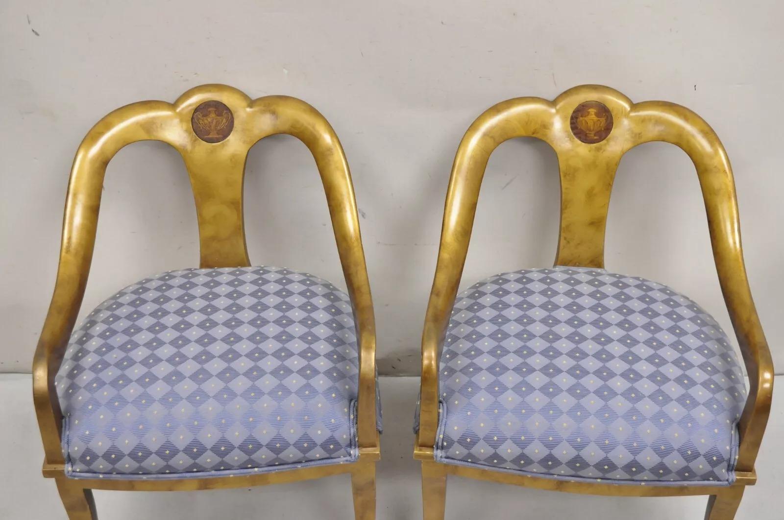 Vintage Italian Hollywood Regency Gold Gilt Wood Saber Leg Lounge Chairs - Pair For Sale 4