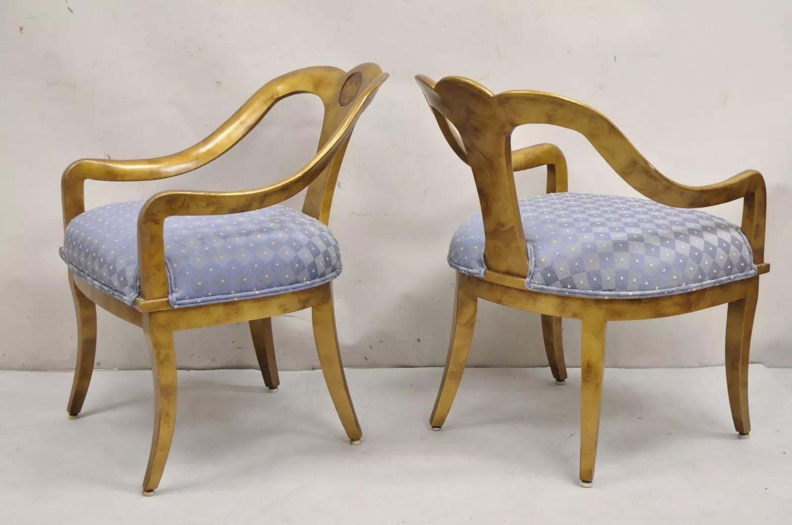 20th Century Vintage Italian Hollywood Regency Gold Gilt Wood Saber Leg Lounge Chairs - Pair For Sale