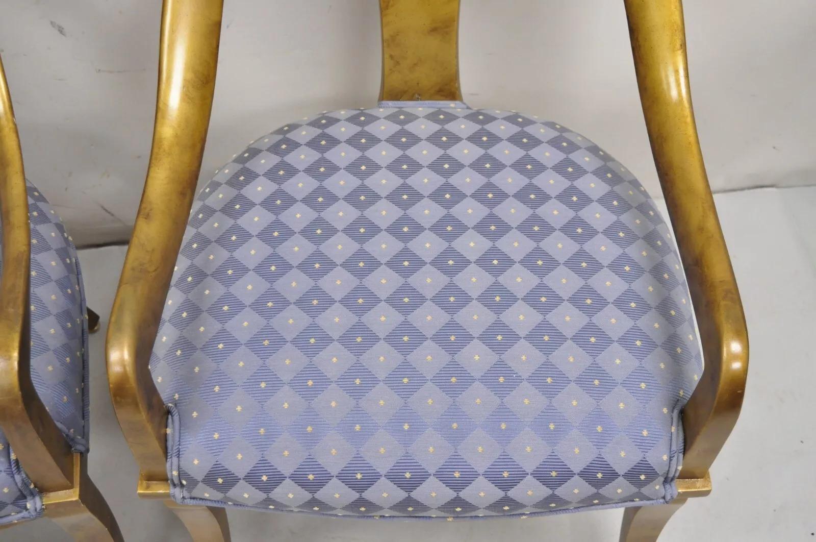 Fabric Vintage Italian Hollywood Regency Gold Gilt Wood Saber Leg Lounge Chairs - Pair For Sale