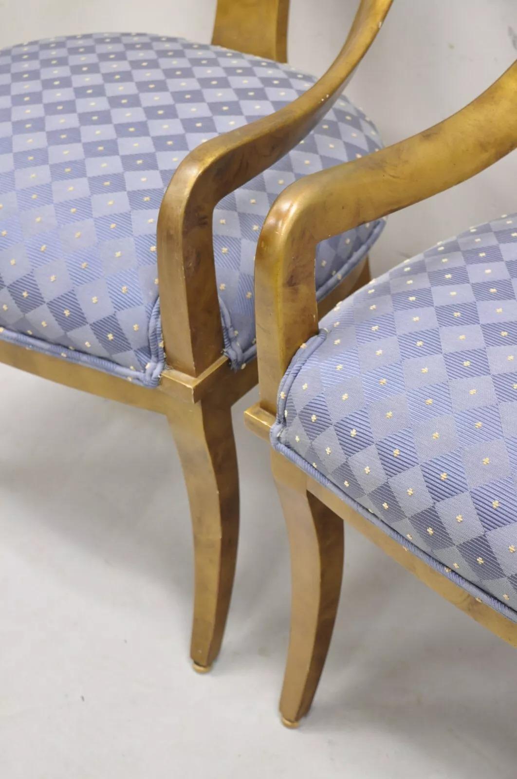 Vintage Italian Hollywood Regency Gold Gilt Wood Saber Leg Lounge Chairs - Pair For Sale 1