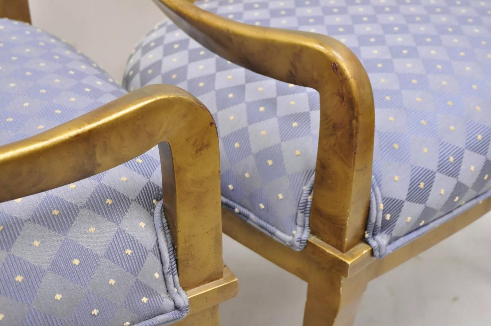 Vintage Italian Hollywood Regency Gold Gilt Wood Saber Leg Lounge Chairs - Pair For Sale 2