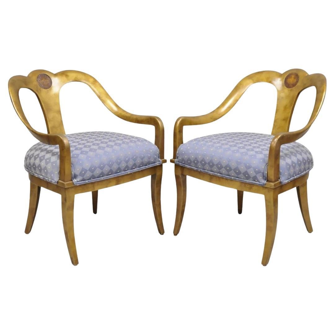 Vintage Italian Hollywood Regency Gold Gilt Wood Saber Leg Lounge Chairs - Pair