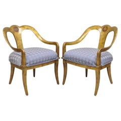 Vintage Italian Hollywood Regency Gold Gilt Wood Saber Leg Lounge Chairs - Pair
