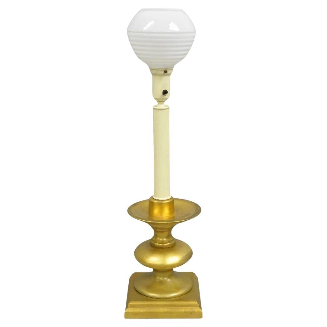 Vintage Italian Hollywood Regency Gold Giltwood Candlestick Table Lamp