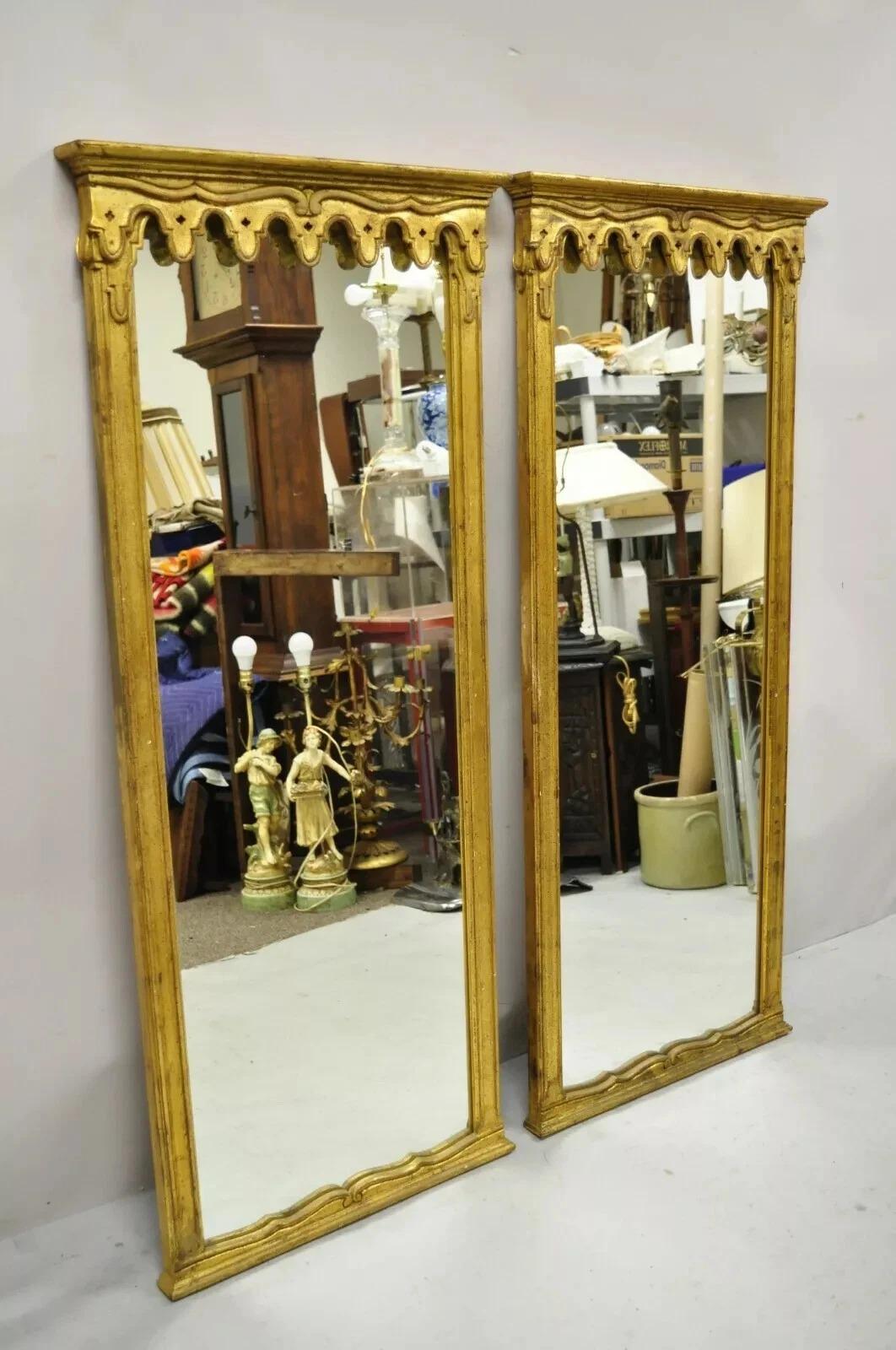 Vintage Italian Hollywood Regency Gold Giltwood Narrow Wall Mirrors - a Pair 6