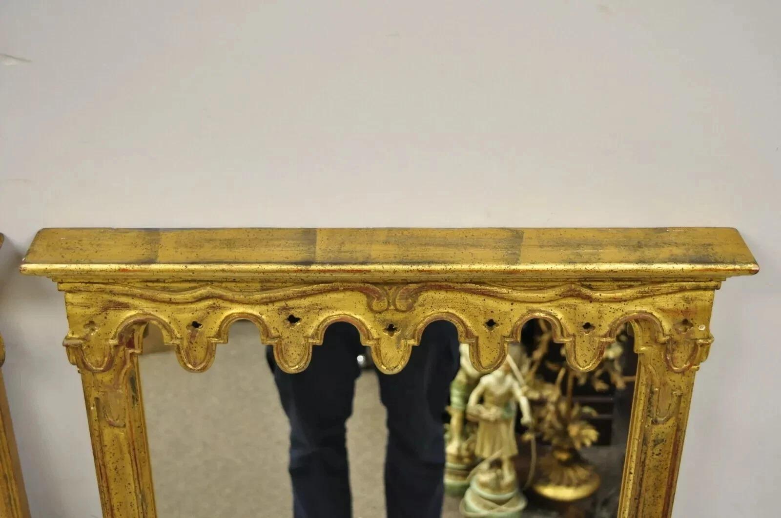 Vintage Italian Hollywood Regency Gold Giltwood Narrow Wall Mirrors - a Pair 2