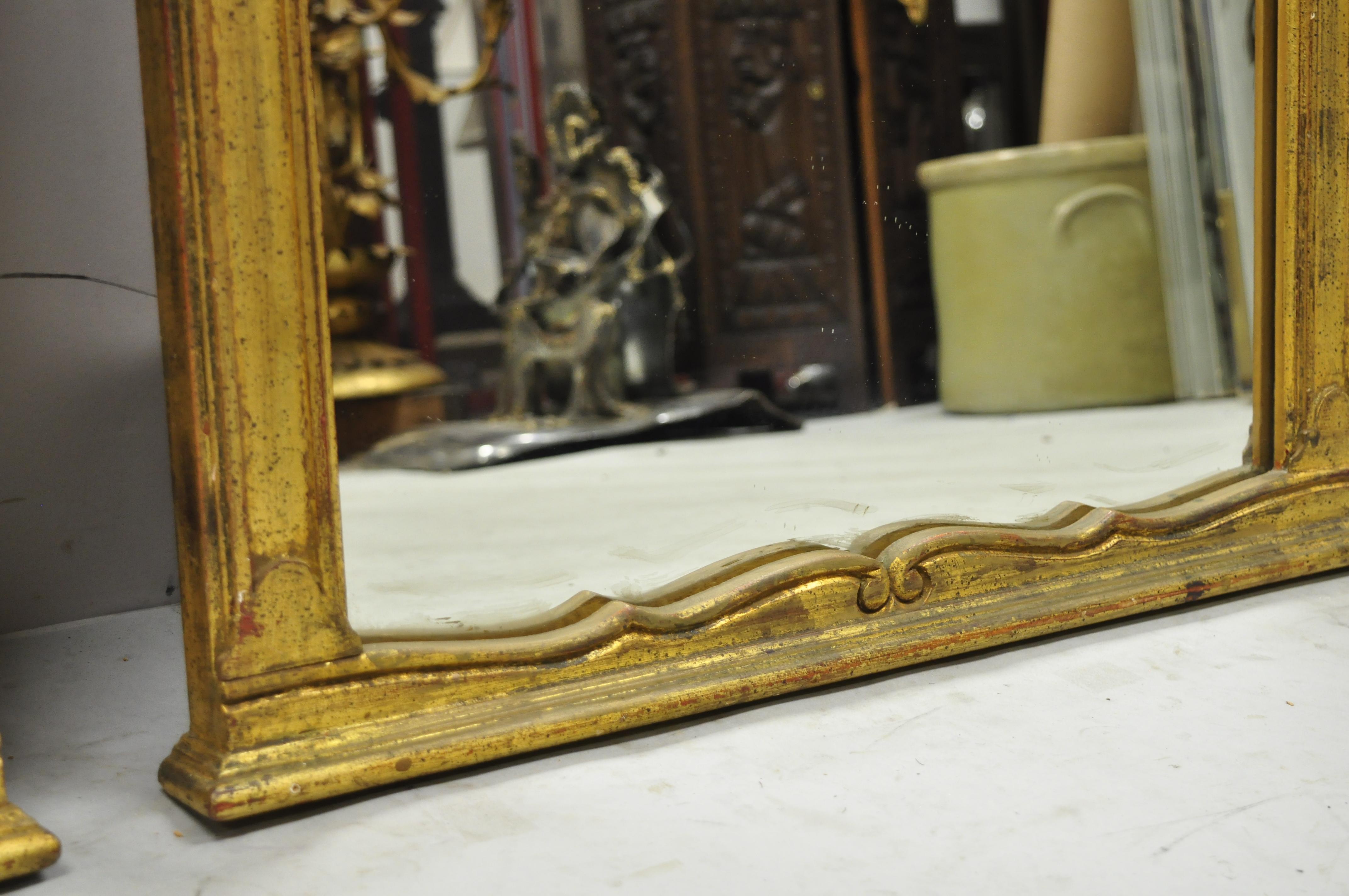 Vintage Italian Hollywood Regency Gold Giltwood Trumeau Wall Mirrors, a Pair In Good Condition For Sale In Philadelphia, PA