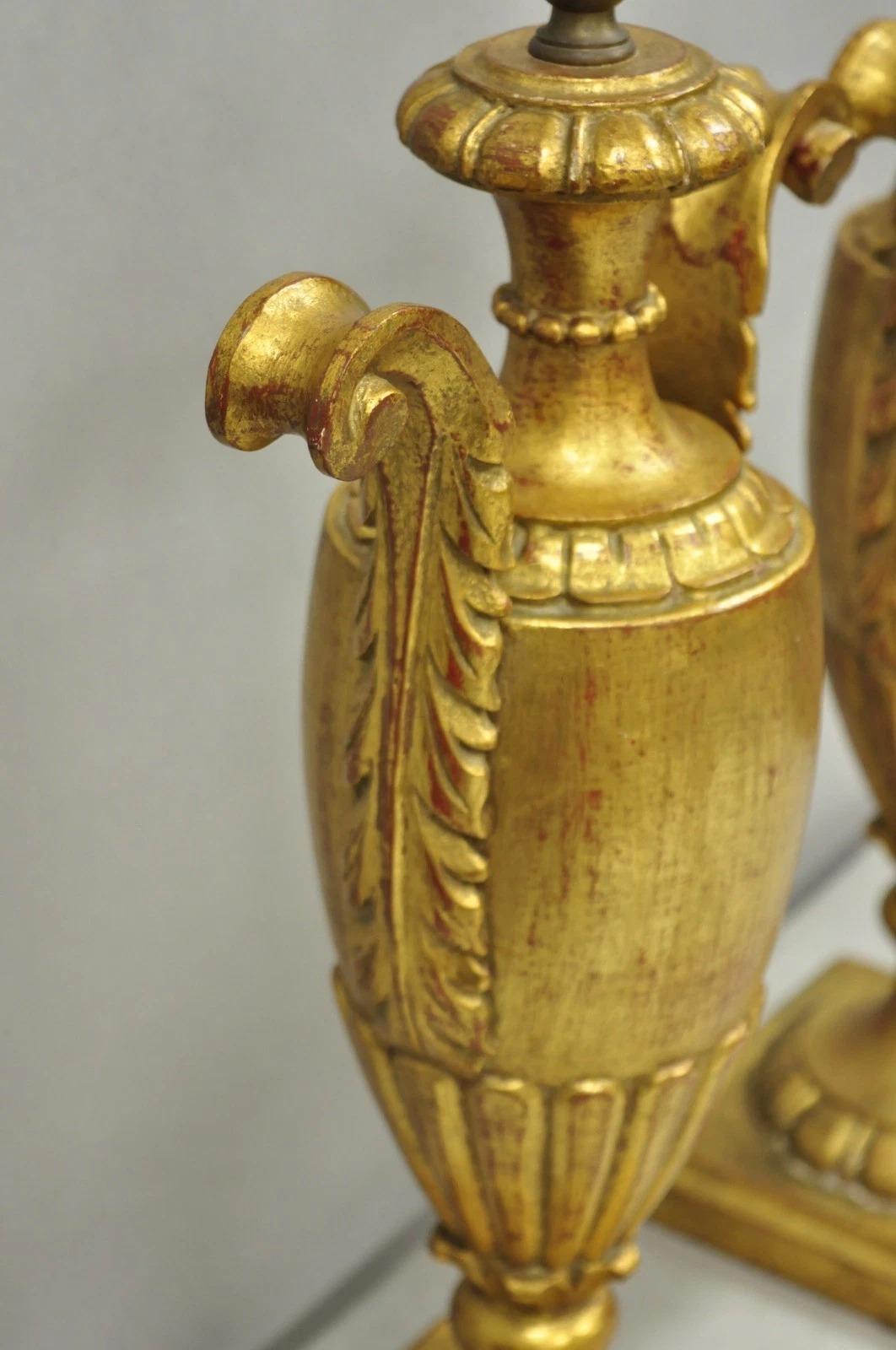 Vintage Italian Hollywood Regency Gold Giltwood Urn Form Table Lamps - a Pair For Sale 5