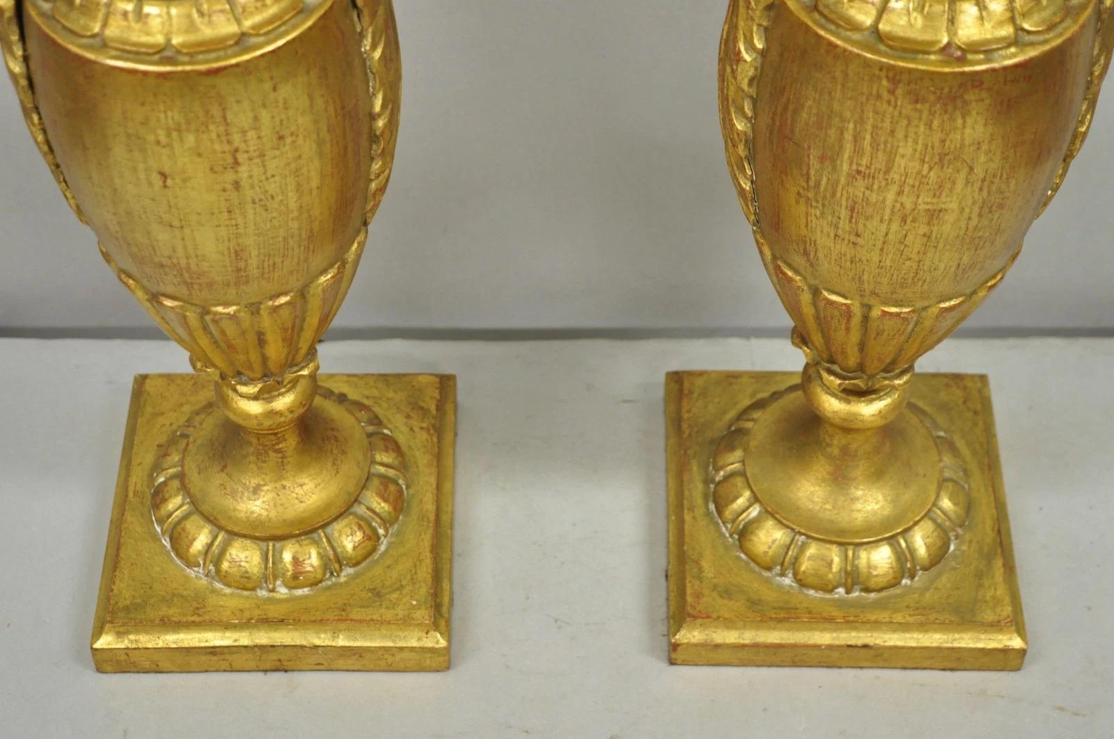 Vintage Italian Hollywood Regency Gold Giltwood Urn Form Table Lamps - a Pair For Sale 1