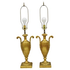 Vintage Italian Hollywood Regency Gold Giltwood Urn Form Table Lamps - a Pair