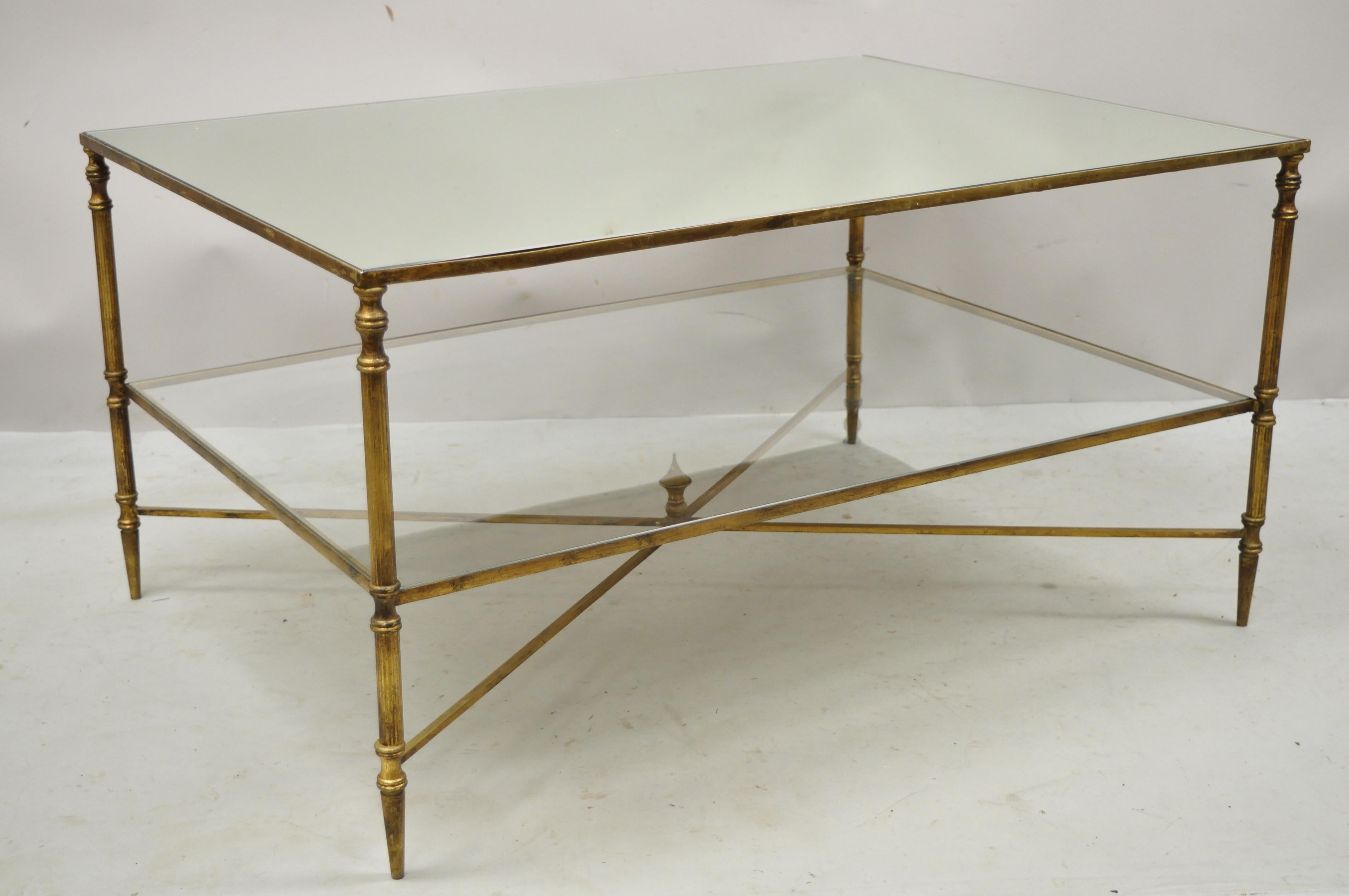 Vintage Italian Hollywood Regency Gold Iron Frame Coffee Table with Mirror Top 8