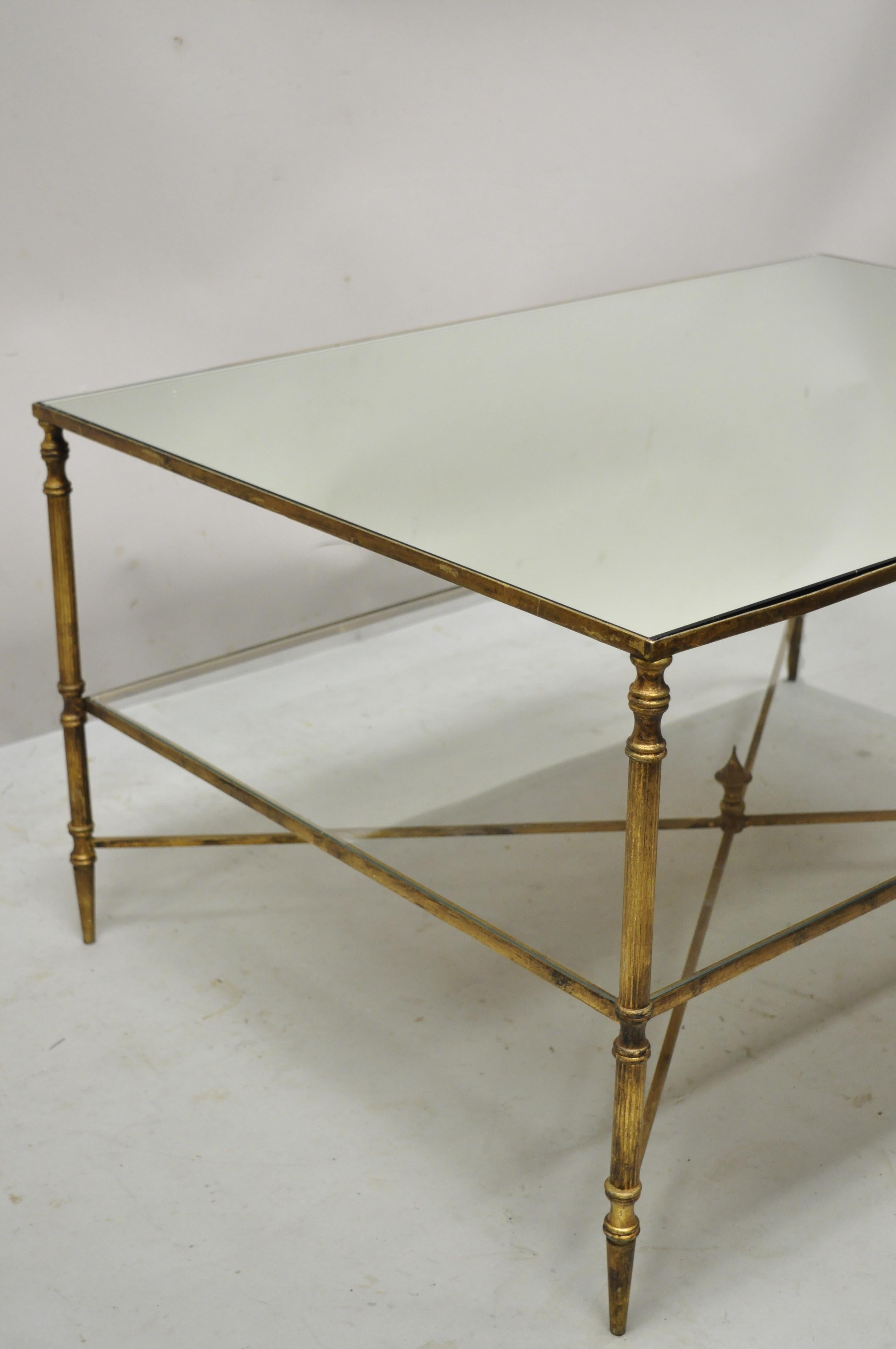 Vintage Italian Hollywood Regency Gold Iron Frame Coffee Table with Mirror Top 1