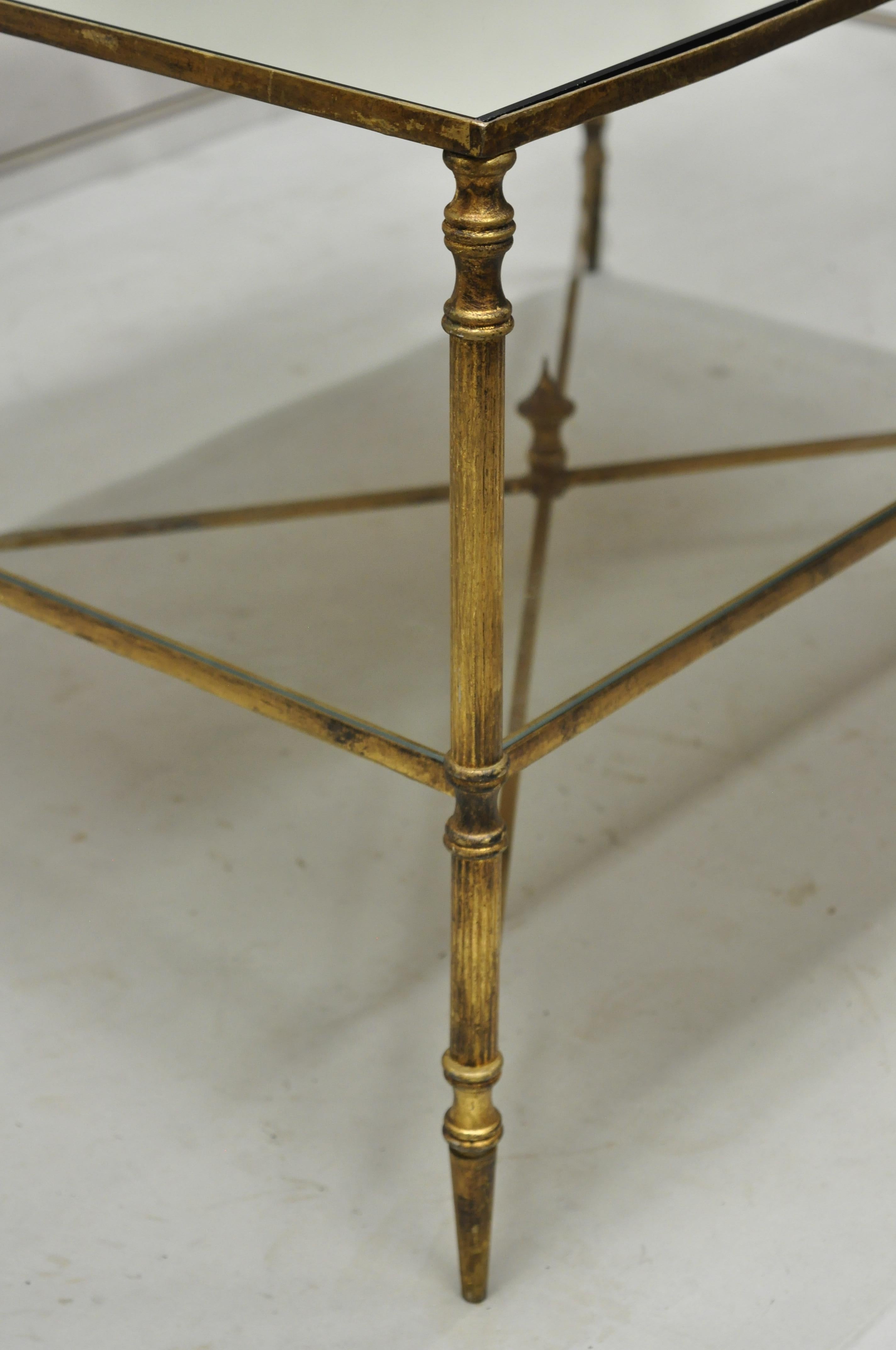 Vintage Italian Hollywood Regency Gold Iron Frame Coffee Table with Mirror Top 4